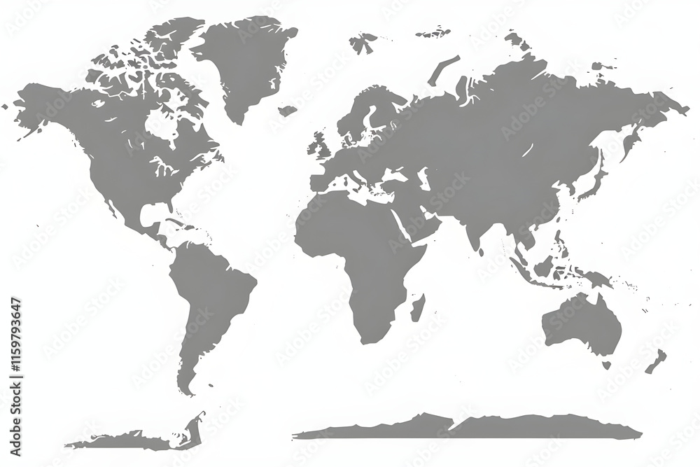 Naklejka premium Global Perspective: A simple, detailed grayscale world map. Perfect for presentations, reports, and educational materials. 