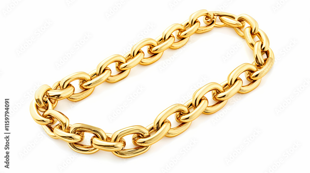 Fototapeta premium Yellow gold mariner chain bold and sturdy on plain white background. Mariner. Illustration