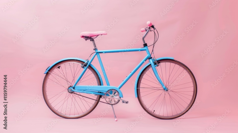 Light blue bicycle with pink accents on pink background. Light blue bicycle with pink accents on pink background.