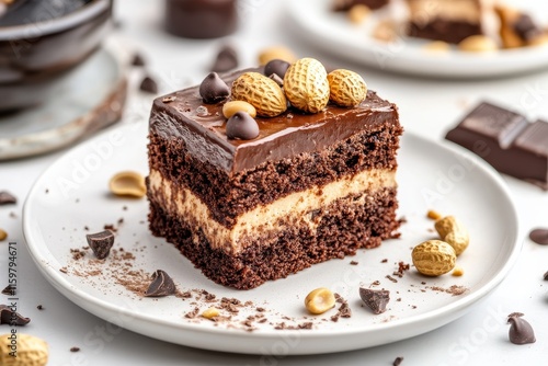 Wallpaper Mural Brownie German Chocolate Cake Chocolate Peanut Cake Brownie Square on White Surface Torontodigital.ca