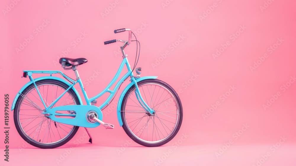 Light blue bicycle on pink background. Light blue bicycle on pink background.