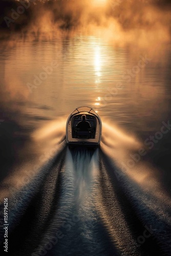 Unmanned Powerboat on Freshwater Lake or River, Boating Industry Marketing Background for Travel and Marine Promotions
