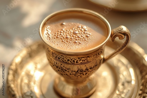 Classic Middle Eastern drink Indian masala tea or Arabian karak chai Close up photo