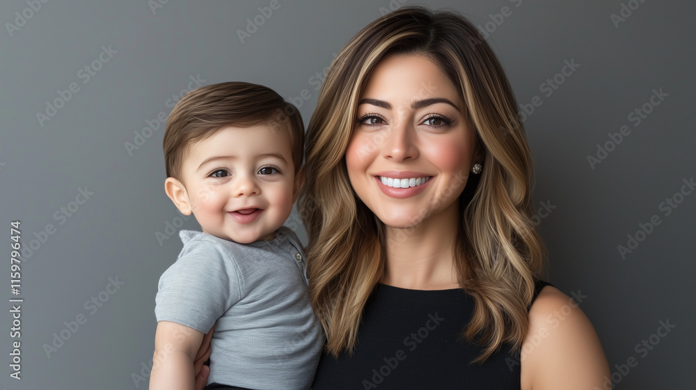 Christmas Photo of a Mother and Baby Sitting in Snow Christmas Photo of a Mother and Baby Sitting in Snow