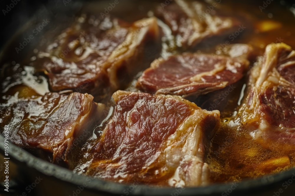 Close up of Korean short rib soup galbitang in a hot pot Close up of Korean short rib soup galbitang in a hot pot