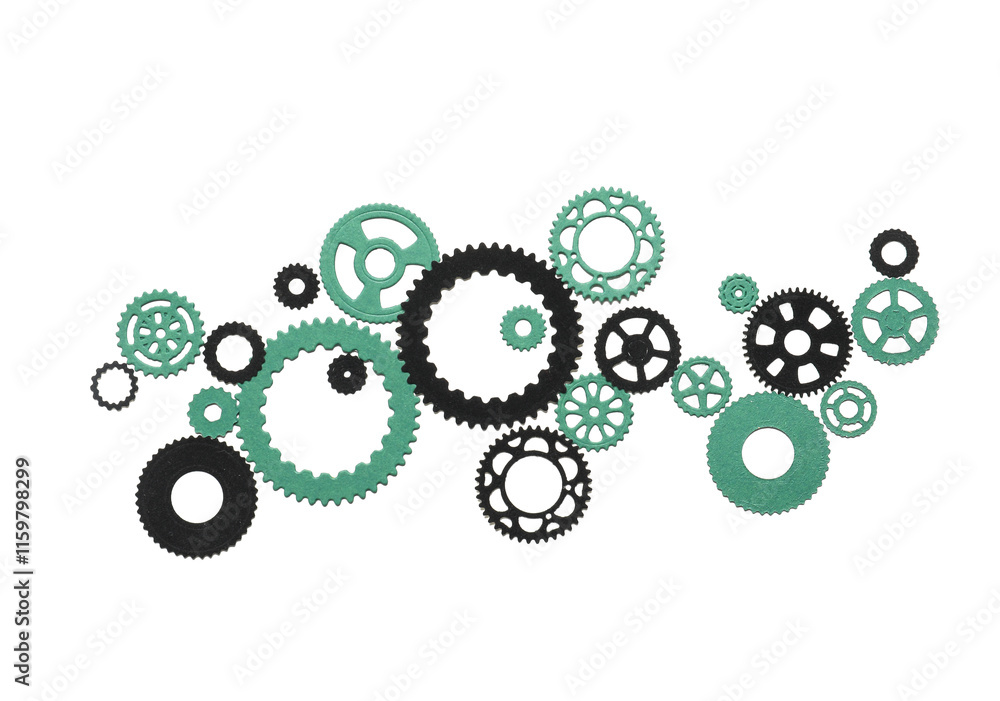 Different paper gears on white background Different paper gears on white background