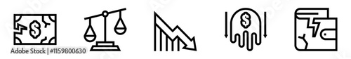 Bankruptcy icon set. Loss, financial crisis, economic imbalance