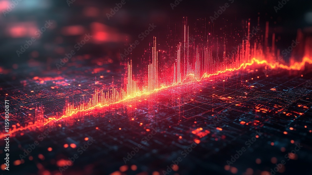 Fototapeta premium Abstract Digital Data Visualization Red Orange Glow