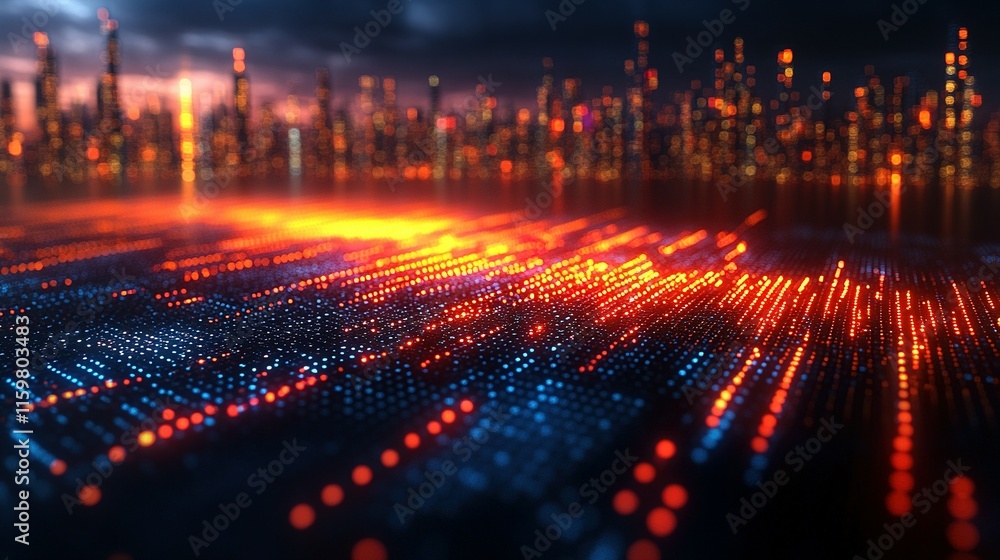 Fototapeta premium Futuristic Cityscape with Illuminated Data Streams