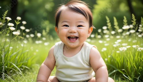 Wallpaper Mural Portrait of a little smiling asian child in the garden  Torontodigital.ca