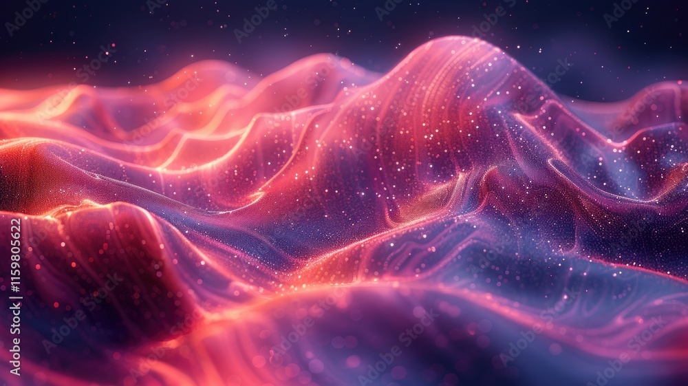 Fototapeta premium Abstract picture colorful light particle with digital technology style design connecting become dynamic of electric wave movement represent about flowing of data or structure of network system. AIG53.