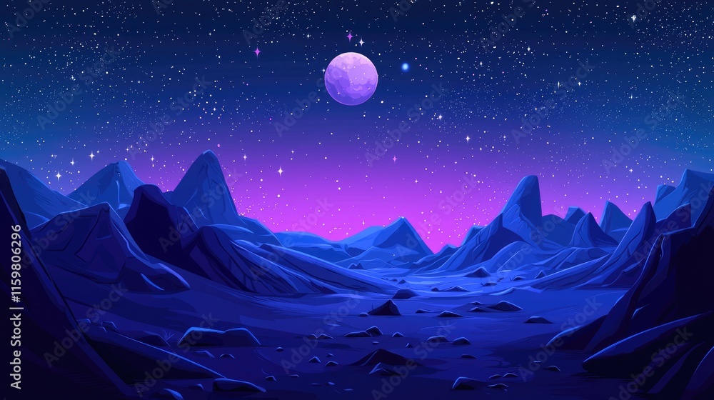 A Nighttime View of a Starry Sky Above a Dark, Rocky Landscape A Nighttime View of a Starry Sky Above a Dark, Rocky Landscape