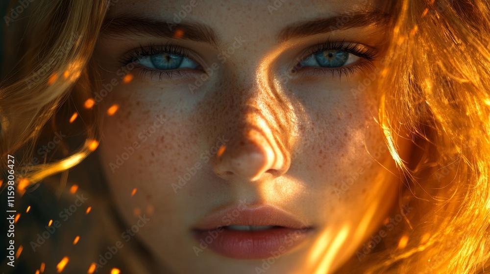 Portrait of a woman with golden highlights in her hair Portrait of a woman with golden highlights in her hair