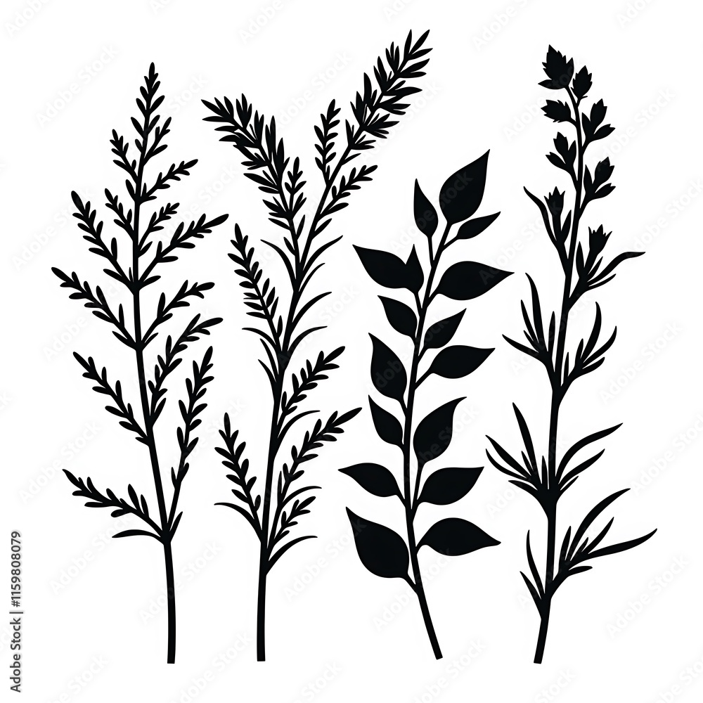 silhouette vector herb plant set on white background silhouette vector herb plant set on white background