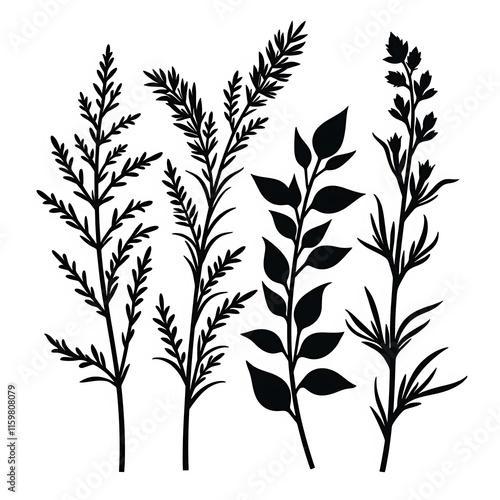 silhouette vector herb plant set on white background photo