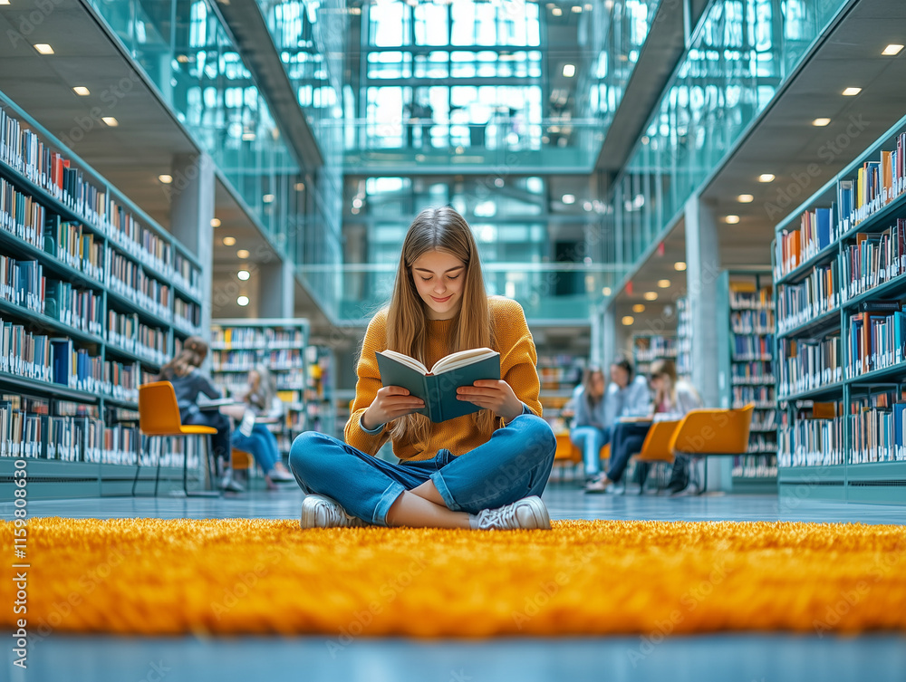 Fototapeta premium Teenagers Enjoying a Device-Free Moment in the Library