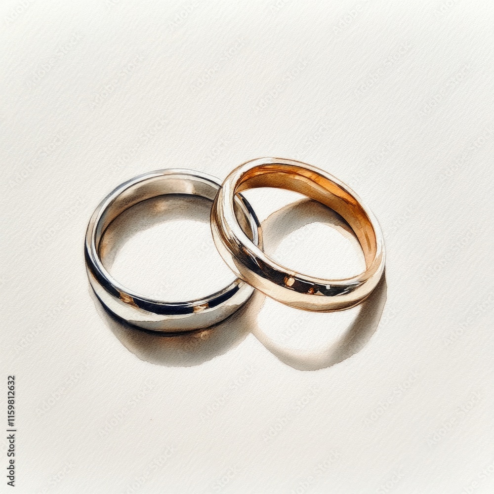 Gold and silver wedding rings on white background Gold and silver wedding rings on white background