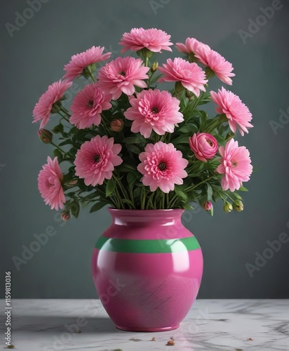 Wallpaper Mural Mass of pink double flowers and green buds in a vase , flower clusters, floral decor, home decor Torontodigital.ca