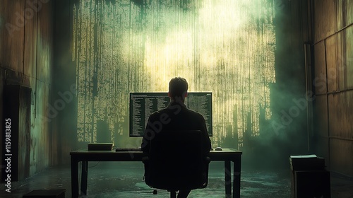 Wallpaper Mural Programmer in Modern Industrial-Style Office Solving Coding Challenges Torontodigital.ca