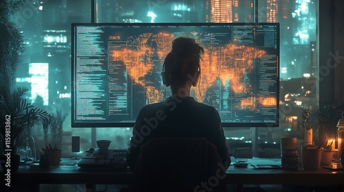 Wallpaper Mural Programmer in Modern Industrial-Style Office Solving Coding Challenges Torontodigital.ca