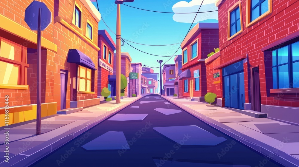 Fototapeta premium Empty Street Between Brick Buildings in City