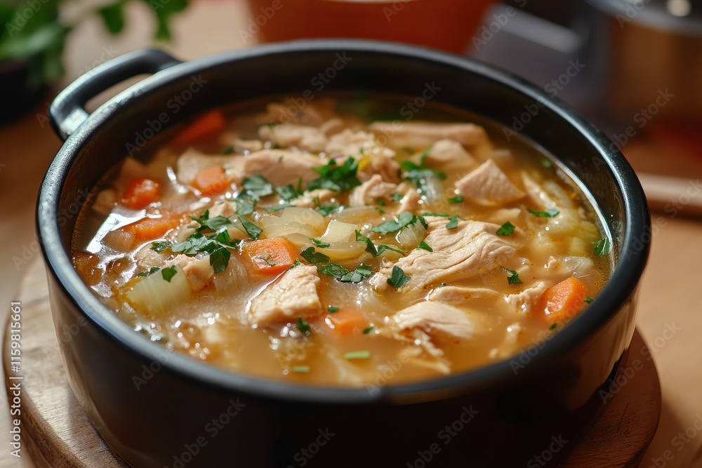 Homemade noodles in classic Korean chicken soup Homemade noodles in classic Korean chicken soup