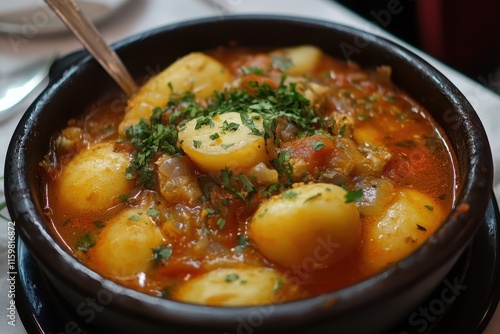 Hungarian classic dish beef stomach stew photo