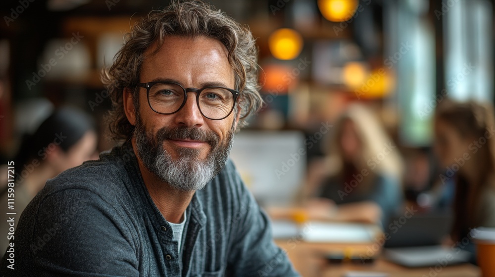 Obraz premium Portrait of a man with glasses in a cozy café