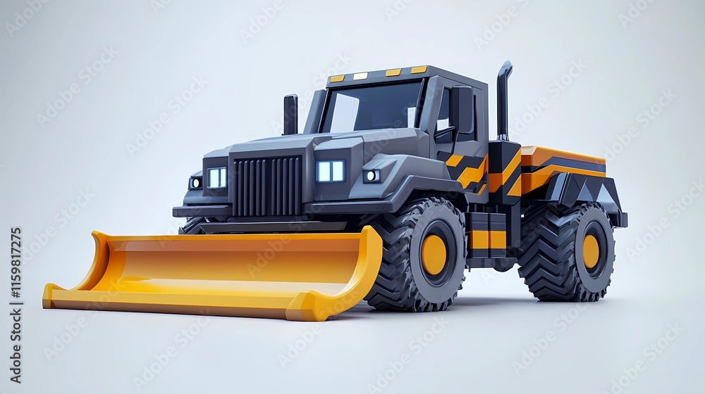 Snow-clearing vehicle pushing snow off the streets, ensuring clear routes for drivers, depicted in a clean and minimal illustration style Snow-clearing vehicle pushing snow off the streets, ensuring clear routes for drivers, depicted in a clean and minimal illustration style