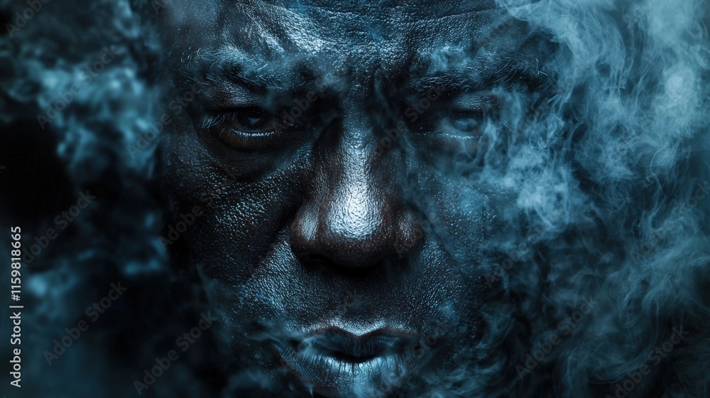 Intense Portrait Amidst Dramatic Smoke Effects Intense Portrait Amidst Dramatic Smoke Effects