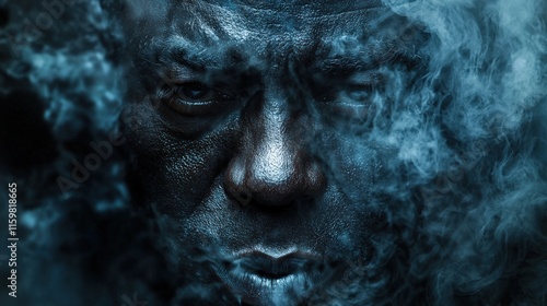 Intense Portrait Amidst Dramatic Smoke Effects