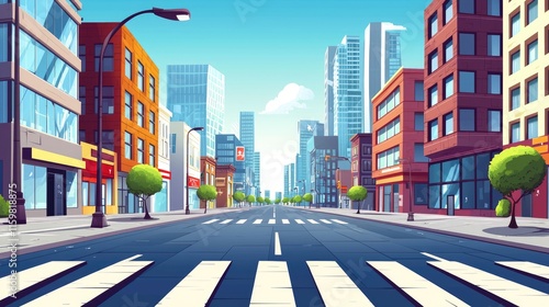 City Street with Crosswalk and Tall Buildings