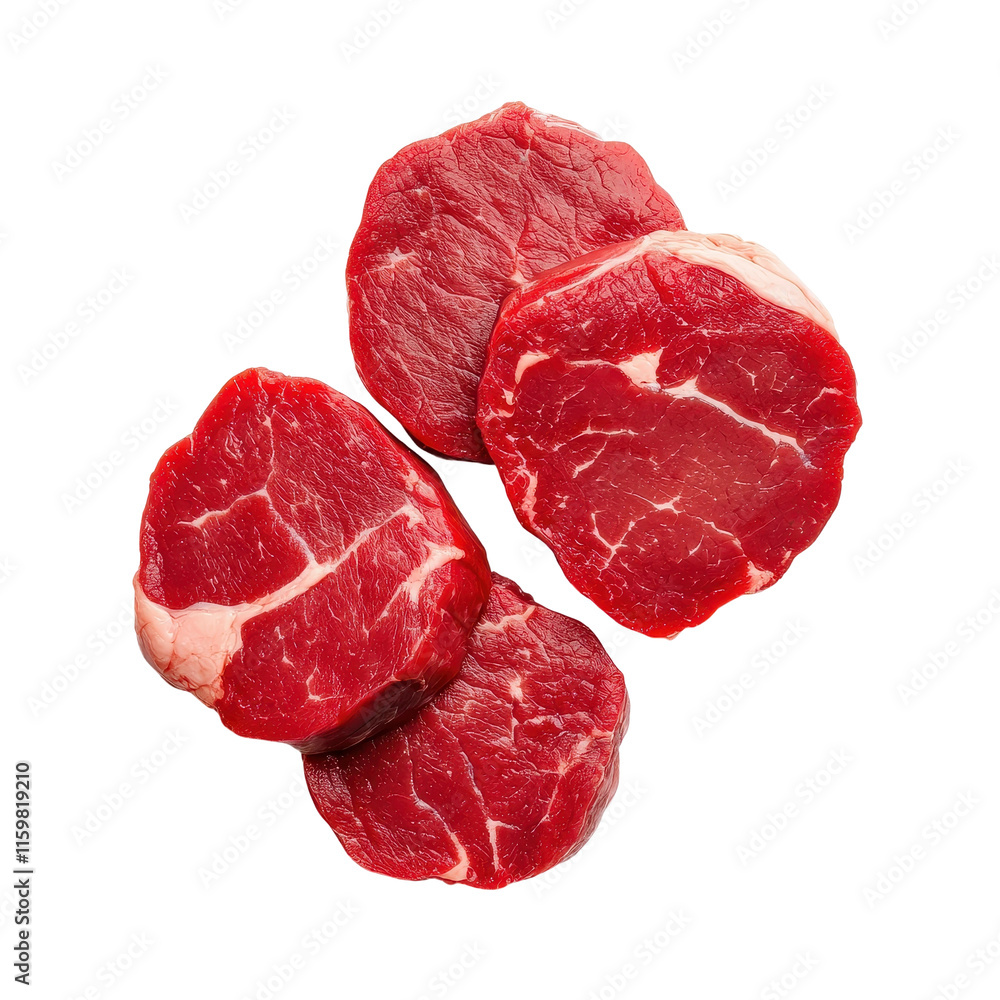 Raw Red Meat Slices with Visible Marbling Isolated Raw Red Meat Slices with Visible Marbling Isolated