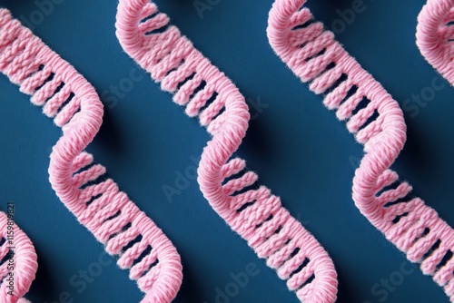 Pink DNA strands or collagen and elastin on navy background for scientific and beauty themes