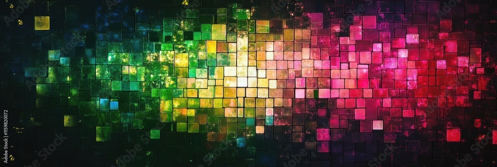 Glowing mosaic artwork with vibrant pixelated elements in an abstract arrangement. Generative AI Glowing mosaic artwork with vibrant pixelated elements in an abstract arrangement. Generative AI