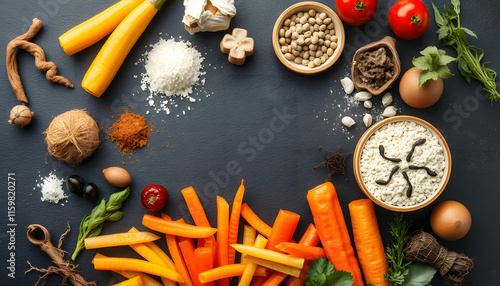 Composition with common food allergens isolated with white highlights, png photo