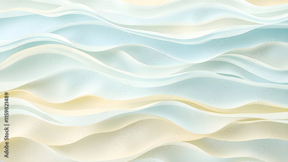 Obraz premium Layered waves in pale frost blue and soft sunflower yellow, with diffused lighting creating a tranquil and clean background