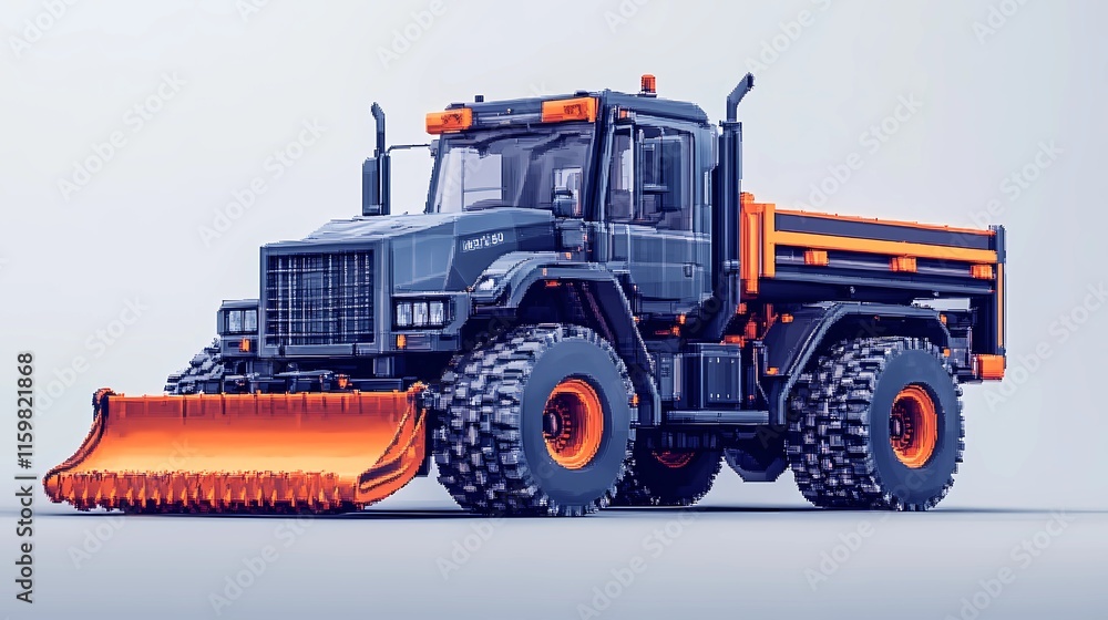 Fototapeta premium Snow-clearing vehicle pushing snow off the streets, ensuring clear routes for drivers, depicted in a clean and minimal illustration style