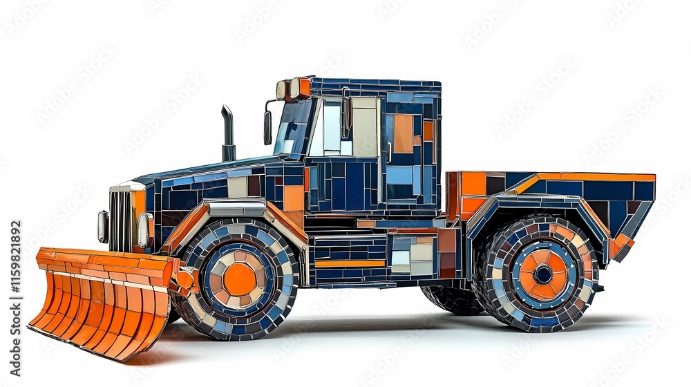 Snow-clearing vehicle pushing snow off the streets, ensuring clear routes for drivers, depicted in a clean and minimal illustration style Snow-clearing vehicle pushing snow off the streets, ensuring clear routes for drivers, depicted in a clean and minimal illustration style