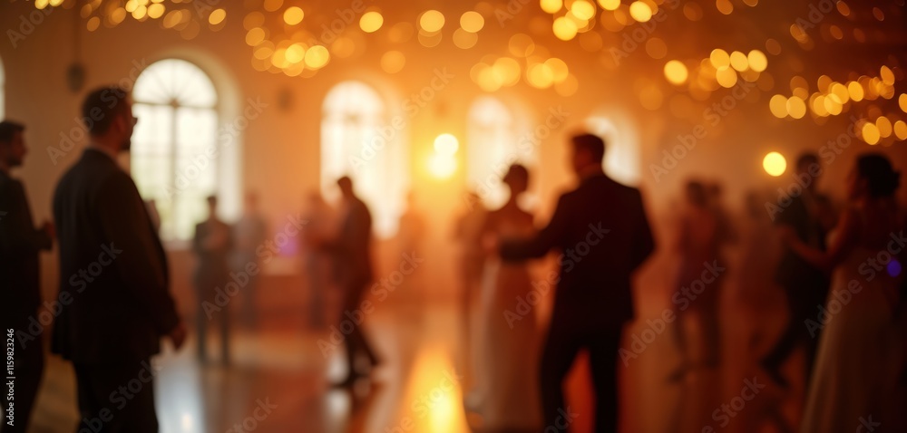 Blurred figures enjoy a festive gathering in a brightly lit hall. People dance joyfully in a warm atmosphere. Bokeh lights create a festive ambiance. It is a social occasion inside a venue. Blurred figures enjoy a festive gathering in a brightly lit hall. People dance joyfully in a warm atmosphere. Bokeh lights create a festive ambiance. It is a social occasion inside a venue.