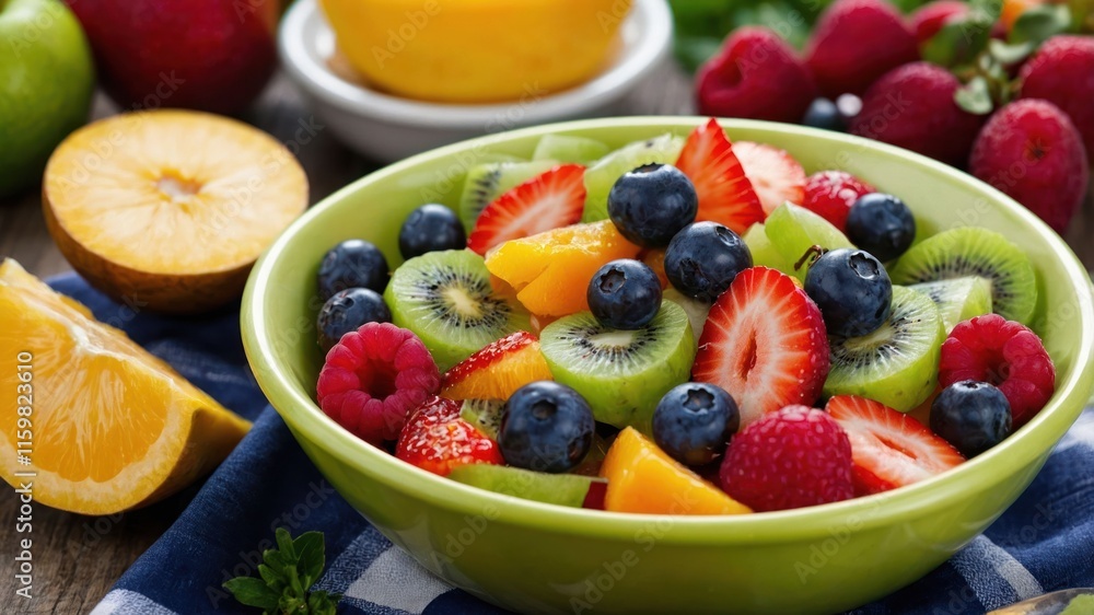 A vibrant bowl of mixed fruit showcasing a healthy and colorful assortment. A vibrant bowl of mixed fruit showcasing a healthy and colorful assortment.