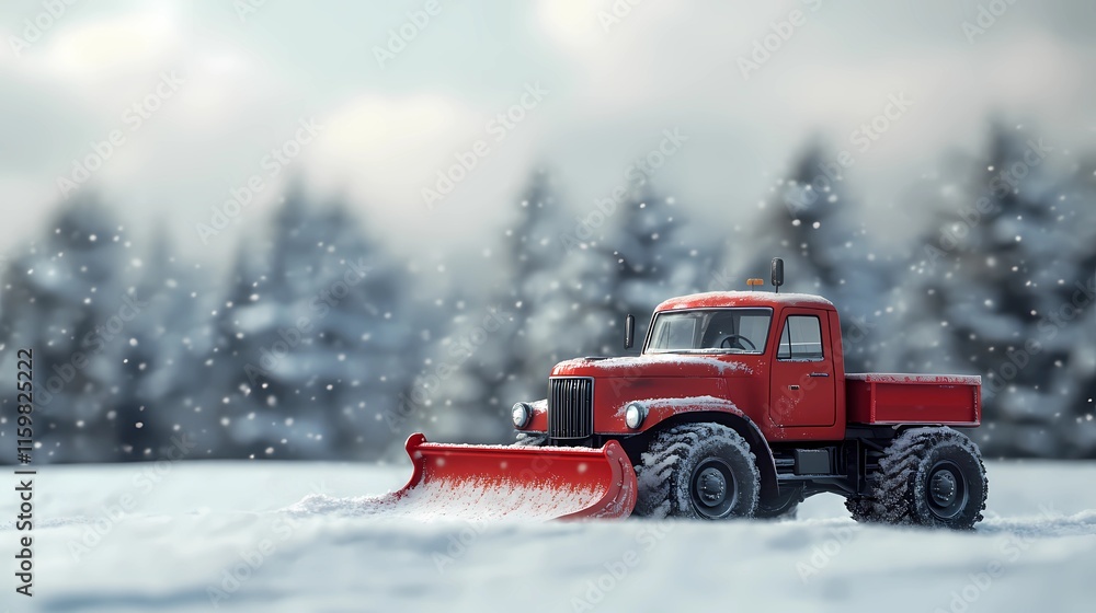 Snow-clearing vehicle pushing snow off the streets, ensuring clear routes for drivers, depicted in a clean and minimal illustration style Snow-clearing vehicle pushing snow off the streets, ensuring clear routes for drivers, depicted in a clean and minimal illustration style