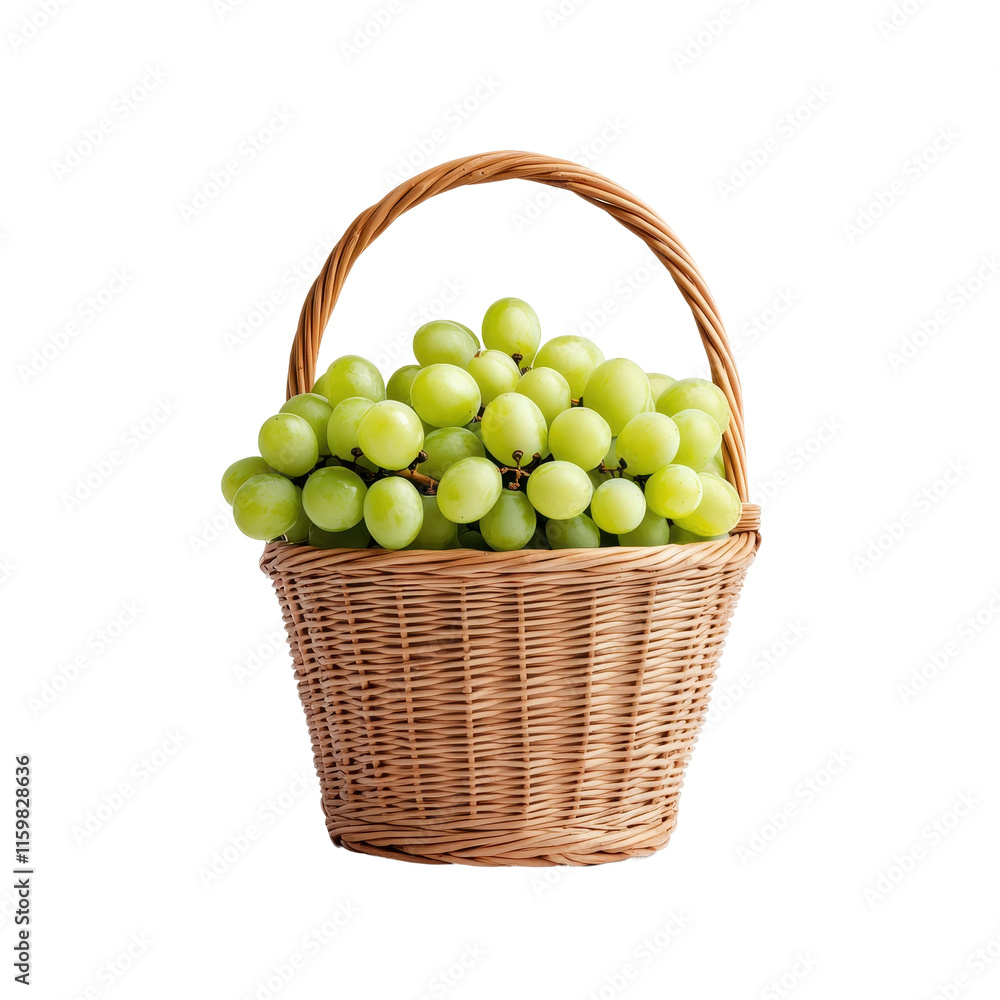 Wicker Basket Filled with Fresh Green Grapes Wicker Basket Filled with Fresh Green Grapes