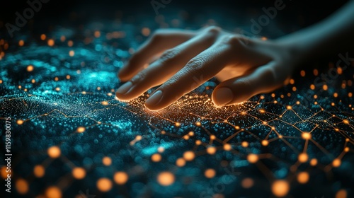A Hand Interacting With A Digital Network