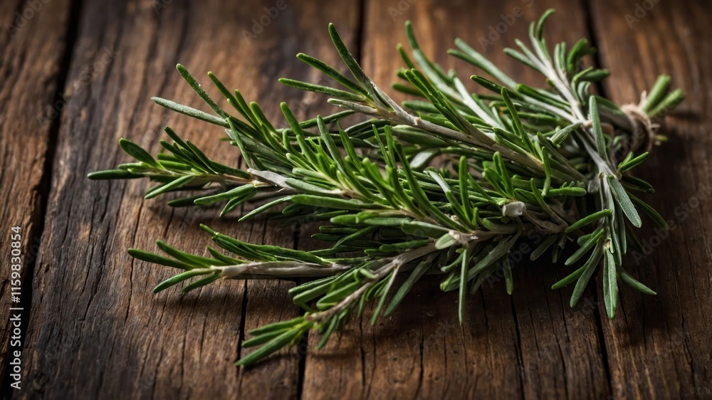 A sprig of fresh rosemary on a rustic wooden surface, highlighting its culinary use. A sprig of fresh rosemary on a rustic wooden surface, highlighting its culinary use.