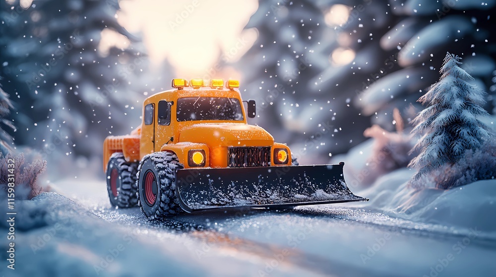 Snowplow clearing snowy roads, essential for winter road maintenance operations. Snowplow clearing snowy roads, essential for winter road maintenance operations.
