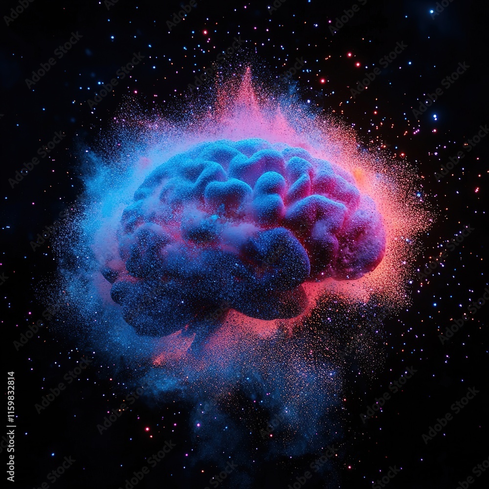 Exploring neural connections abstract brain concept digital art cosmic environment vibrant colors Exploring neural connections abstract brain concept digital art cosmic environment vibrant colors