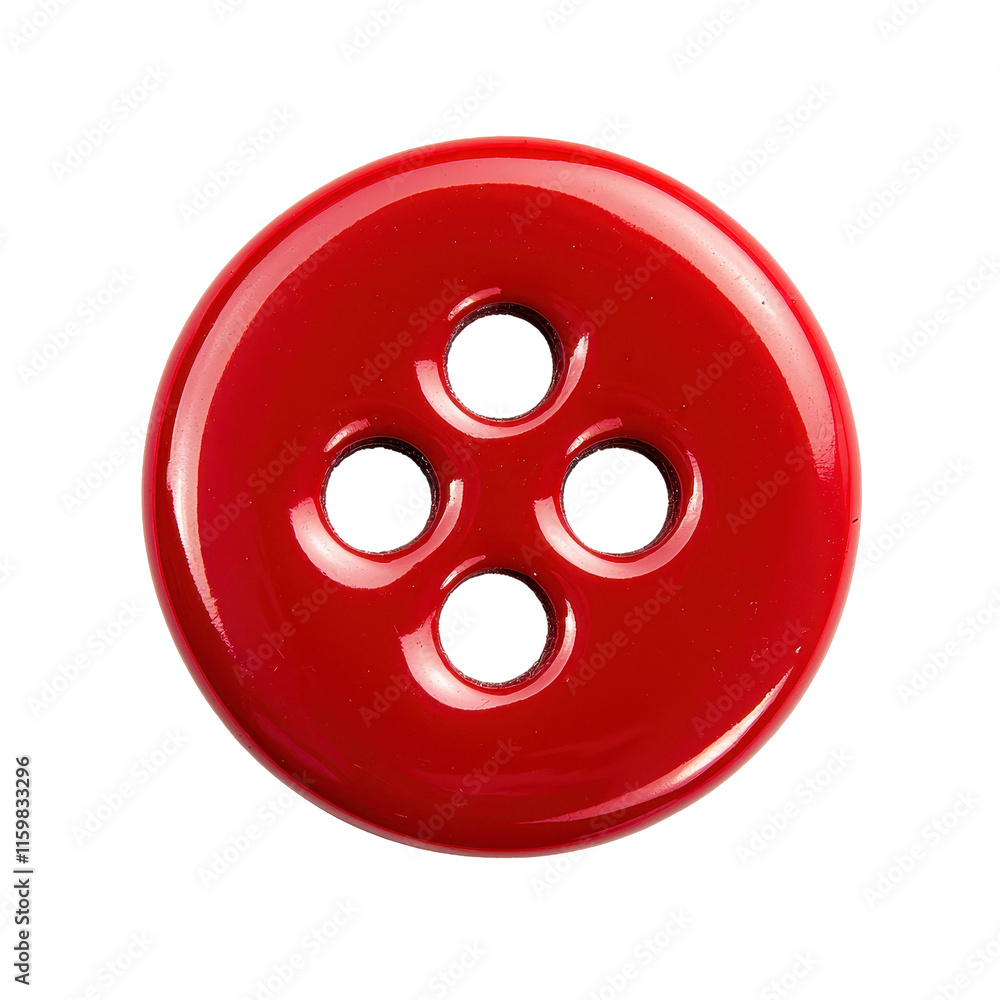 Shiny Red Button with Four Holes and Glossy Surface Shiny Red Button with Four Holes and Glossy Surface