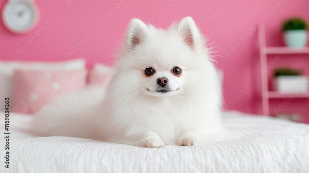 Fototapeta premium Pomeranian dog celebrates valentine's day with rose cozy room