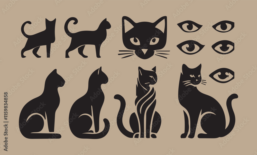 Black cat icons set silhouette vector vector set of black cat silhouettes Set of cat silhouette vector art featuring multiple poses Black cat icons set silhouette vector vector set of black cat silhouettes Set of cat silhouette vector art featuring multiple poses